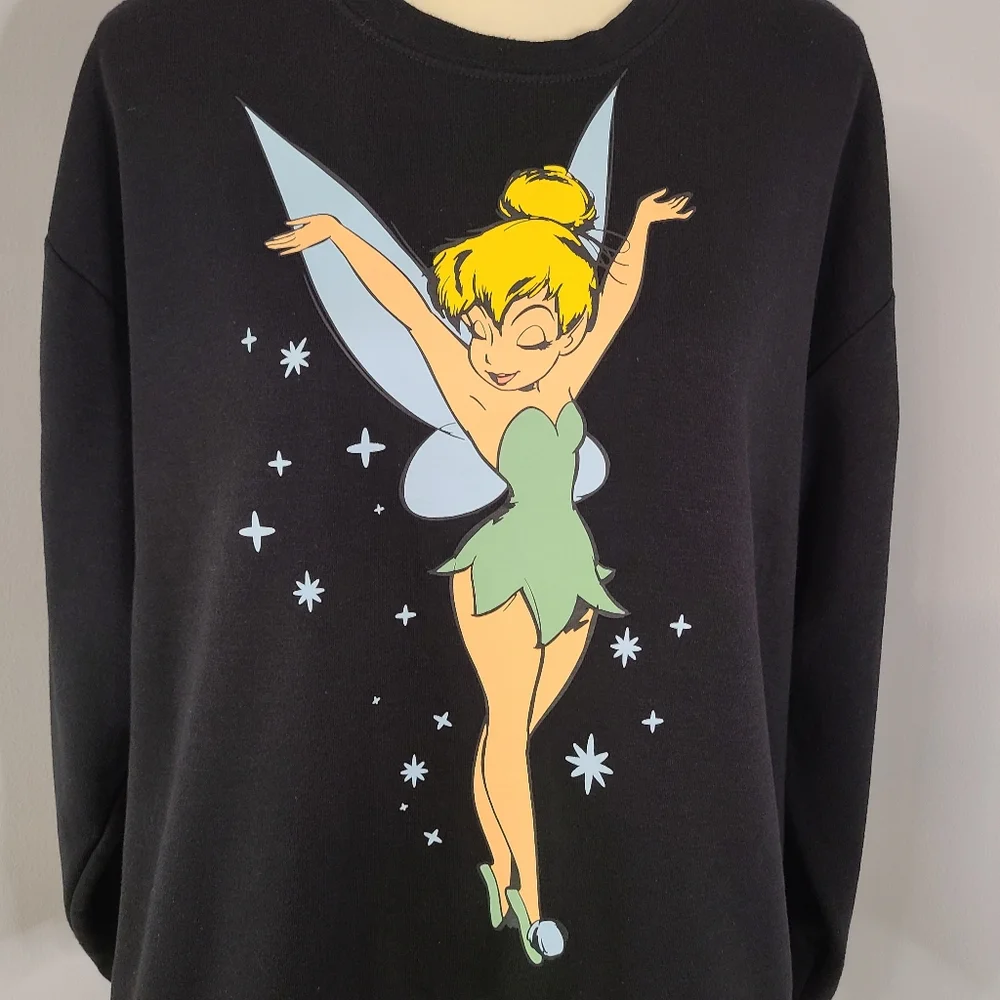 Disney Tinkerbell Peter Pan Black Crew Neck Long Sleeve Cozy Sweatshirt Woman XL - Picture 4 of 7